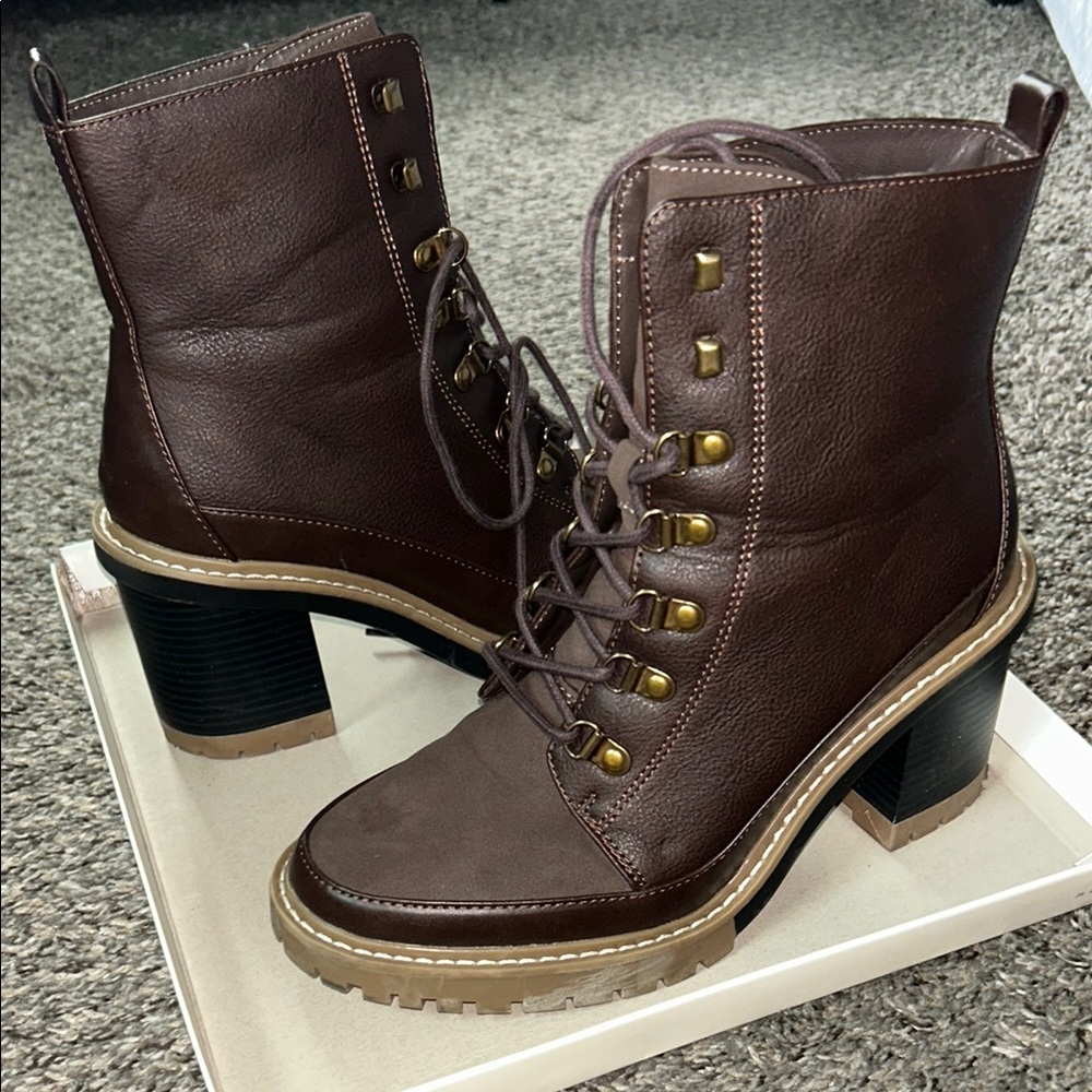 a new day Brown Lace Up Boots with Chunky Heel